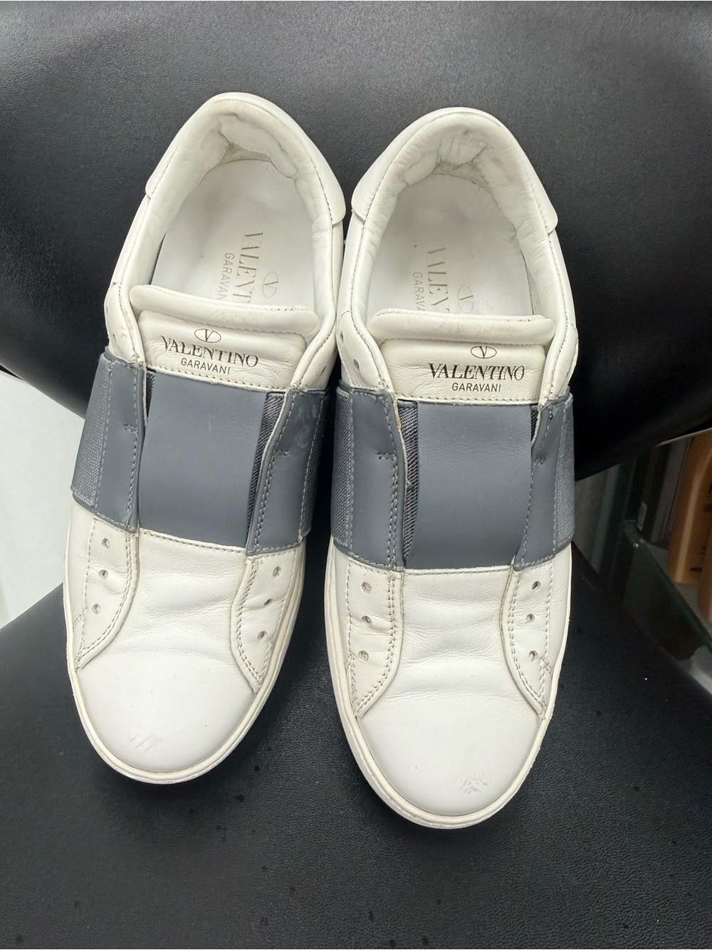 Valentino Garavani White & Gray Leather Slip-On Sneakers